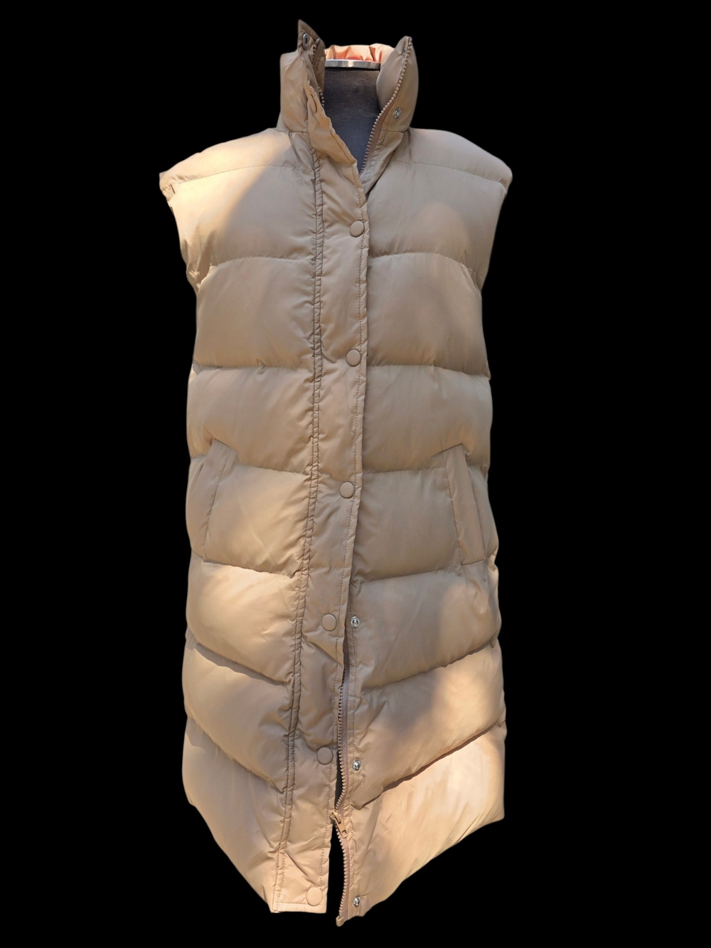 Long Beige Puffer Vest